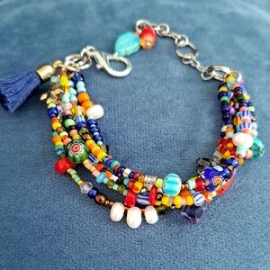 HANDCRAFTED BEADED BRACELET, Fun Multicolor Adjustable Bracelet, 7-9" Adj.